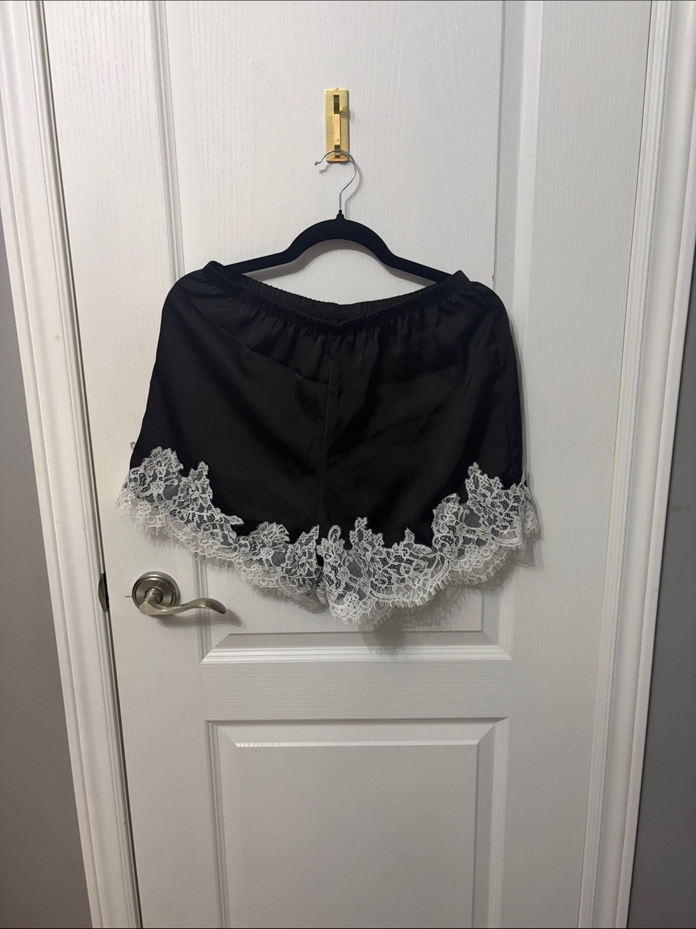 Black Lace-Trim Satin Sleep Shorts